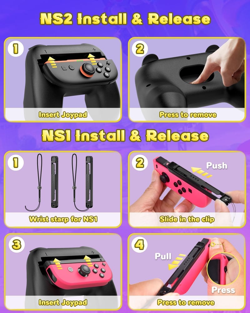 FYOUNG [Both for Switch 2 and 1] Hand Grips for Nintendo Switch 2/Switch Controllers, Comfortable Grip for Joycon 2&for Joy con, Ergonomic Handle Holder for Switch 2 Accessories, Reduces Hand Fatigue - Image 4